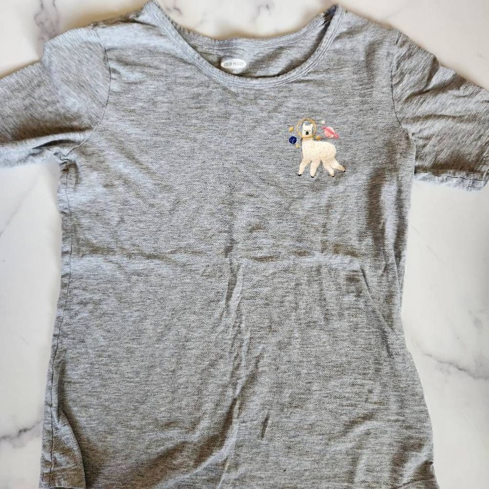Old Navy XS llama alpaca outer space astronaut basic grey comfy pullover tee shi